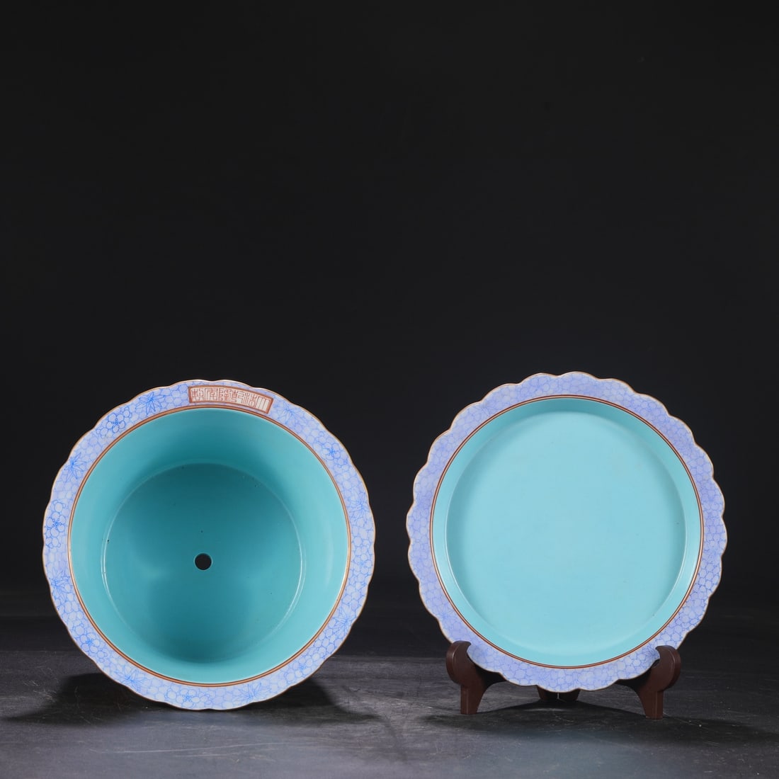 A Exquisite Famille-Rose Stone Pattern Glaze Flower Pattern Basin - 7