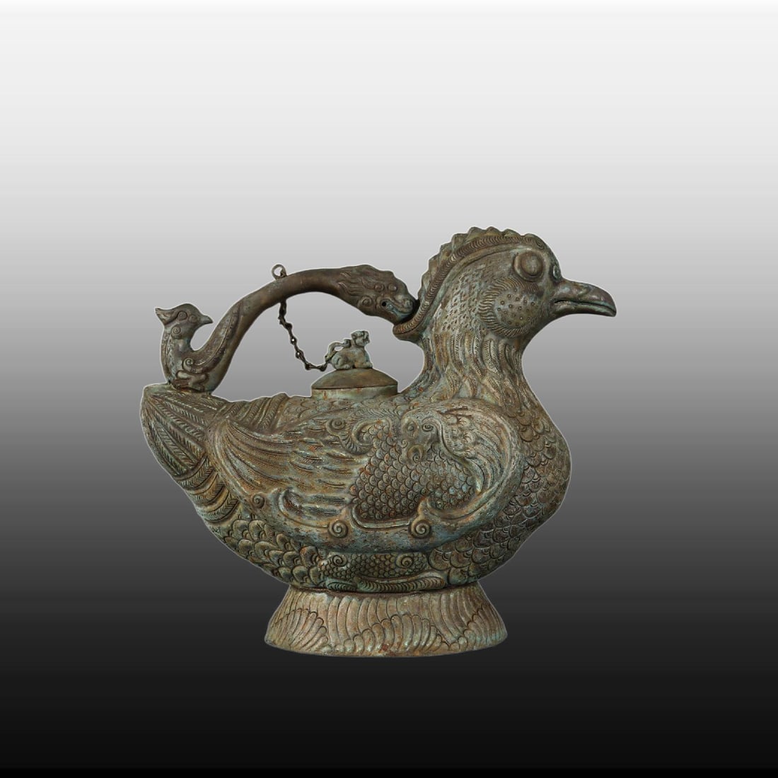 A Exquisite Black Silver Bird Ewer: A Exquisite Black Silver Bird Ewer,Tang Dynasty, China,Size:7.5inx8.7in,Weight:580g 黑银鸟壶,中国唐代