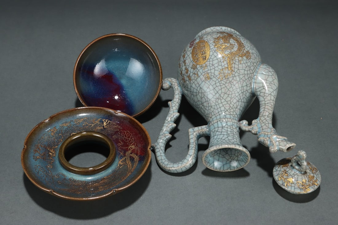 A Exquisite Jun Yao Painted Gold Dragon Pattern Teapot - 6