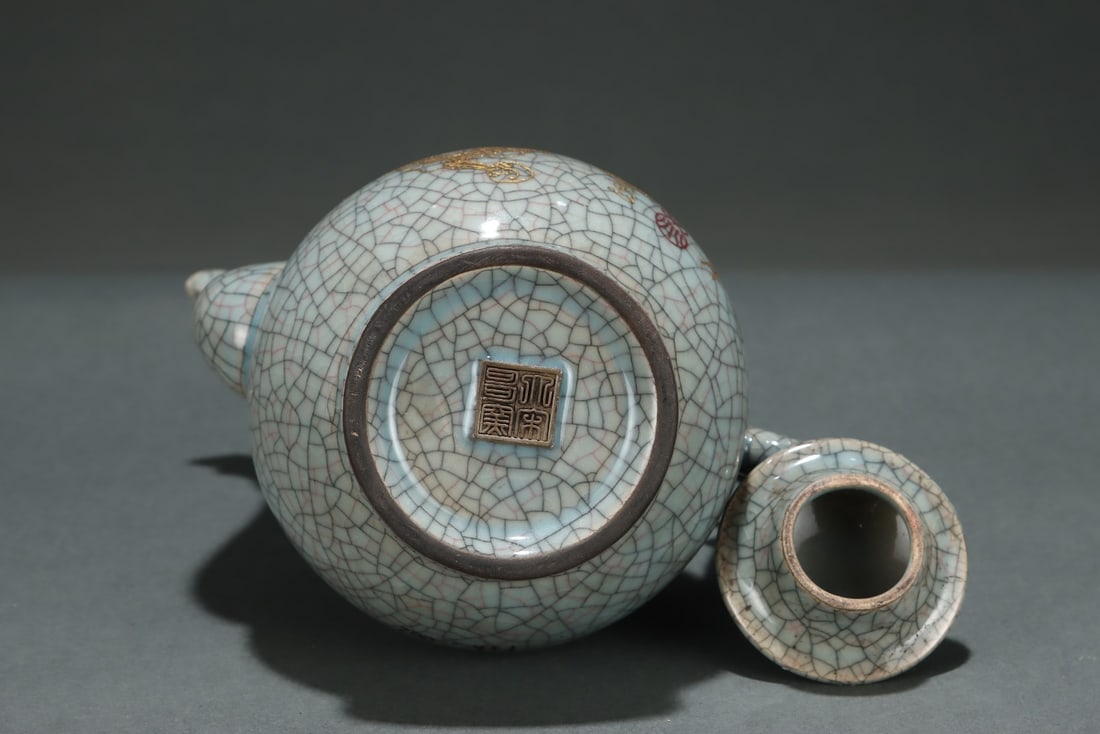 A Exquisite Jun Yao Painted Gold Dragon Pattern Teapot - 7