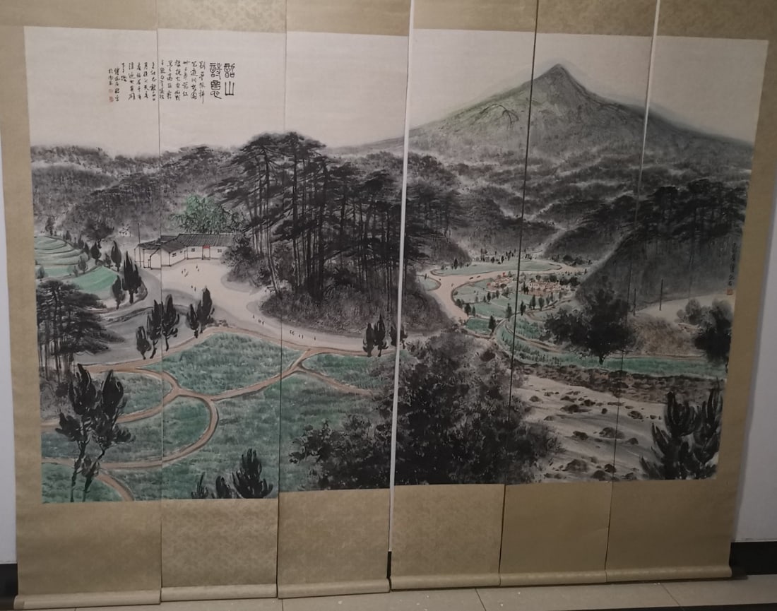 A Set of Chinese Vertical Scroll Ink Paintings of Landscape on Paper(Six): A Set of Chinese Vertical Scroll Ink Paintings of Landscape on Paper(Six) 一套中国水墨纸本山水画立轴(六副),