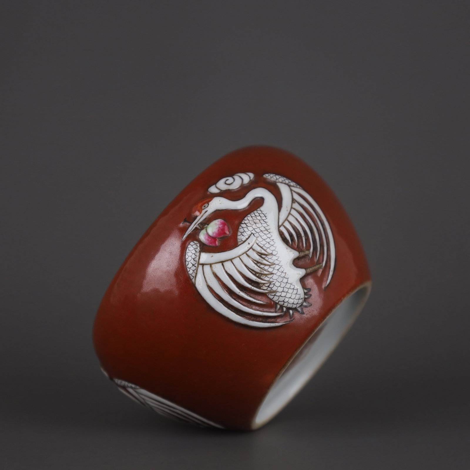 A Exquisite Iron-Red Crane Pattern Apple-shaped Brush Washer - 6