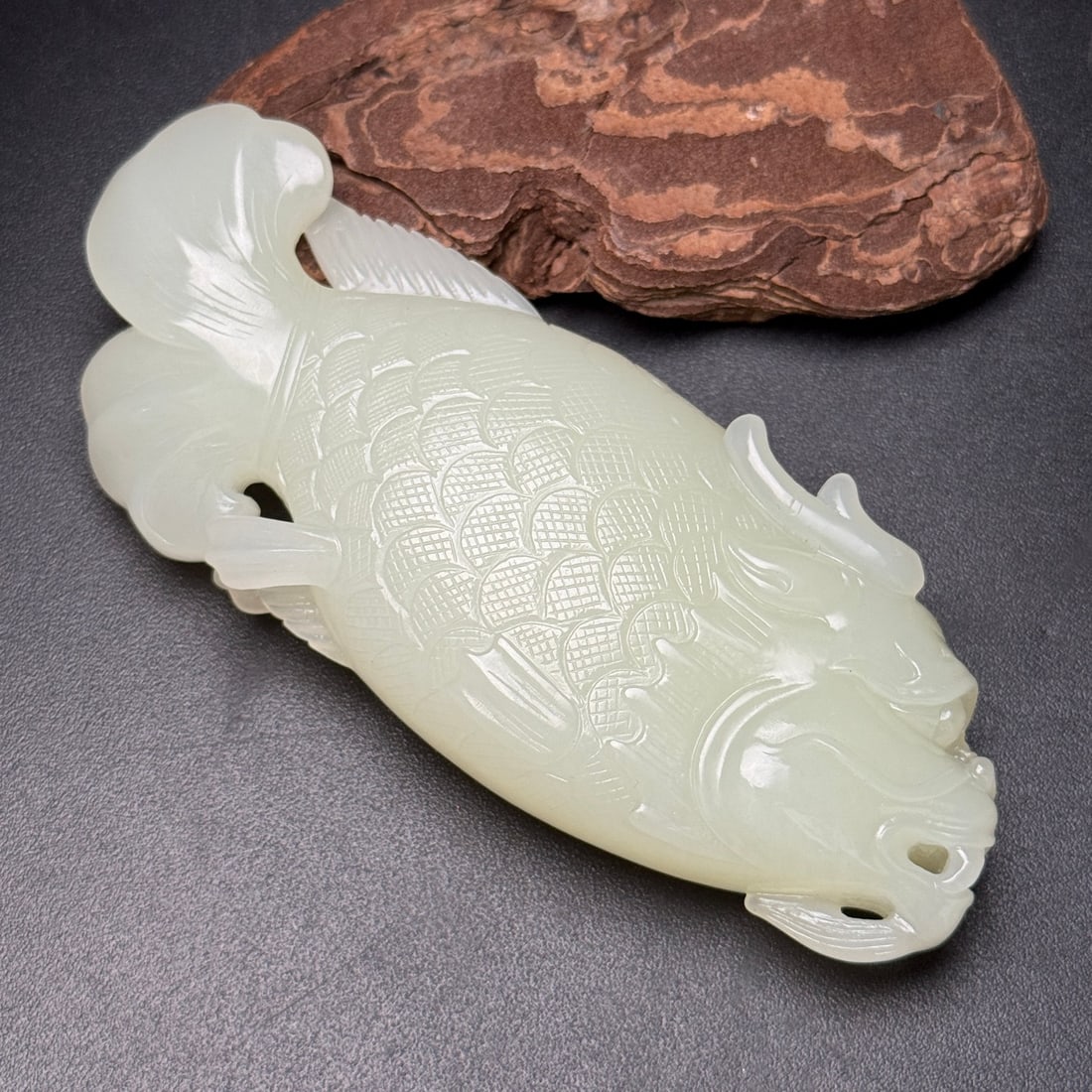 A Exquisite Hotan Jade Fish Handheld Carving - 3