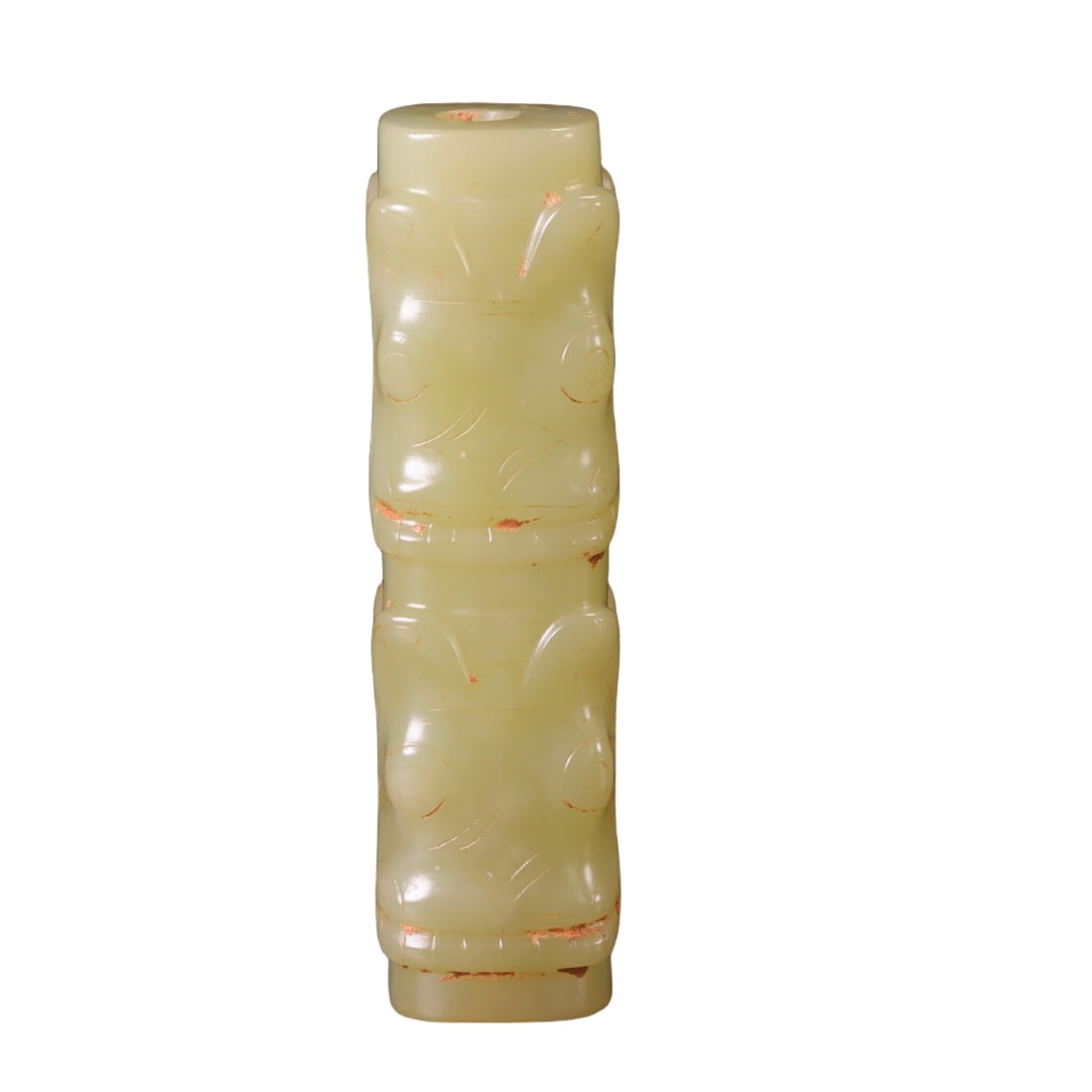 A Exquisite Gaogu Jade Handheld Carving: A Exquisite Gaogu Jade Handheld Carving,Ancient Time, China,Size:0.7inx0.8inx3.1in,Weight:67g 高古玉手把件,远古时期