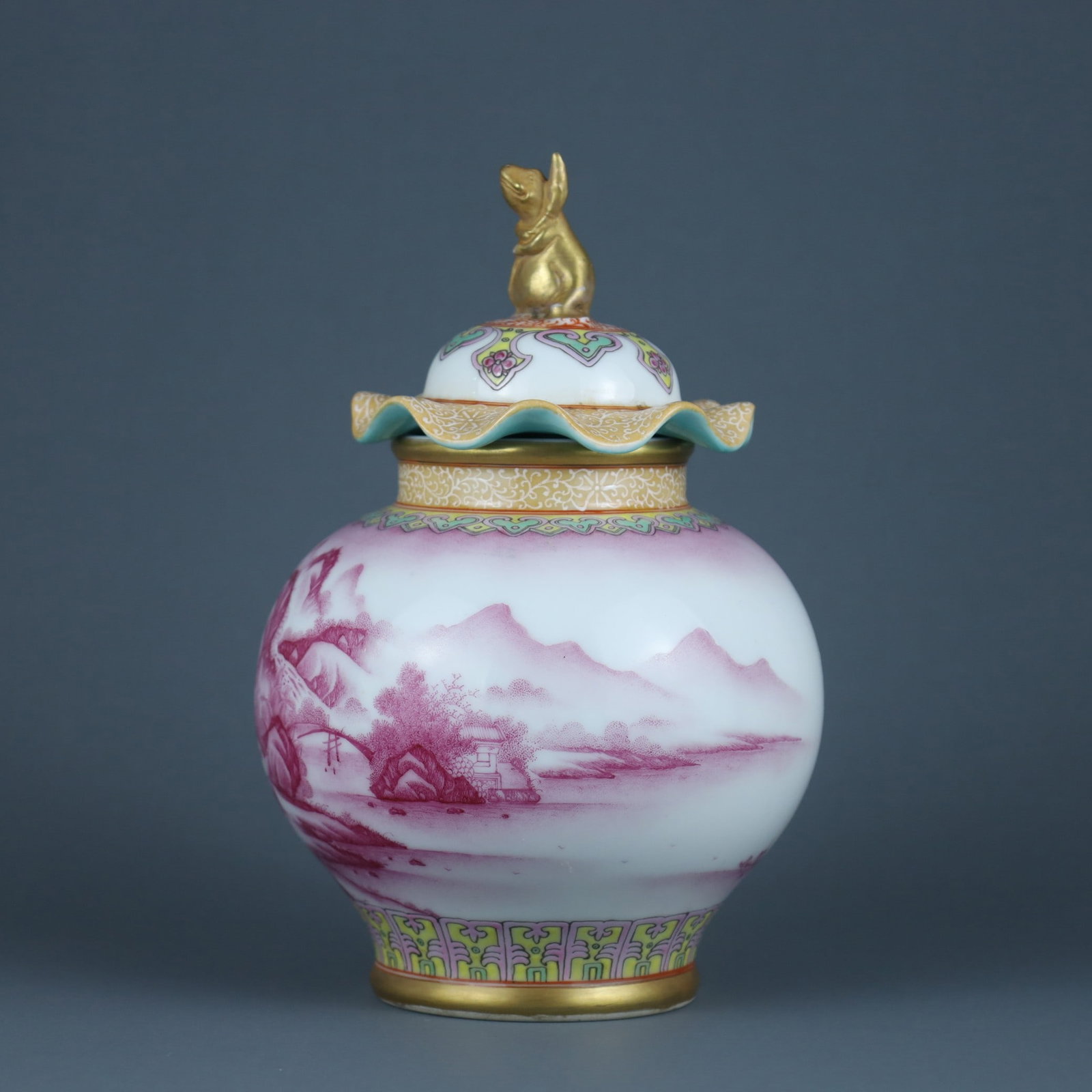 A Exquisite Agate Red Landscape Pattern Jar - 2