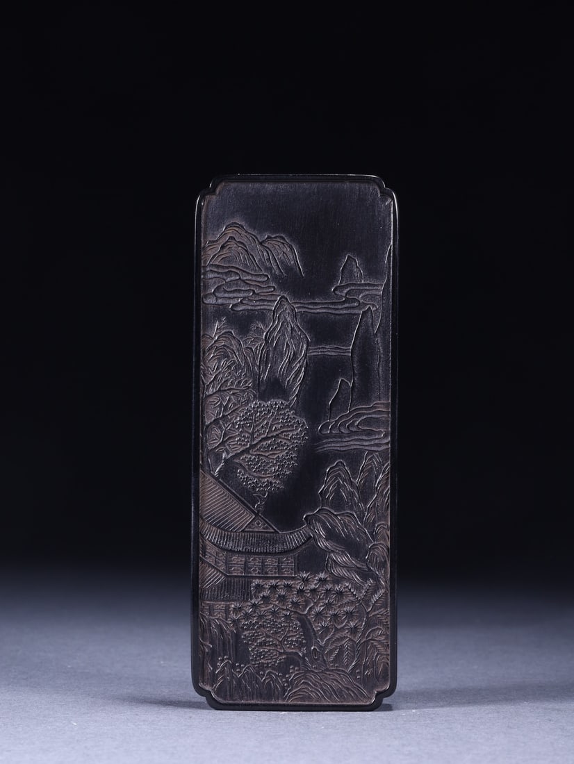 A Exquisite Landscape Pattern Square China ink: A Exquisite Landscape Pattern Square China ink,Qing Dynasty, China,Size:5inx1.9inx0.5in,Weight:109g 山水纹方墨块,中国清代