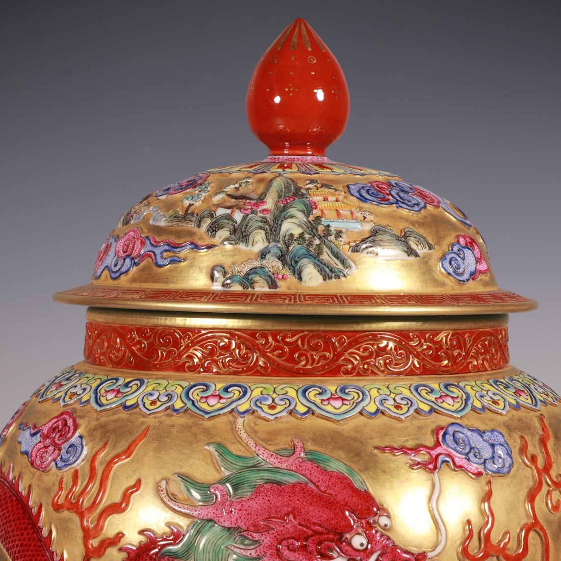 An Exquisite Enamel Seawater Pattern Landscape Pattern Dragon Pattern Jar - 2