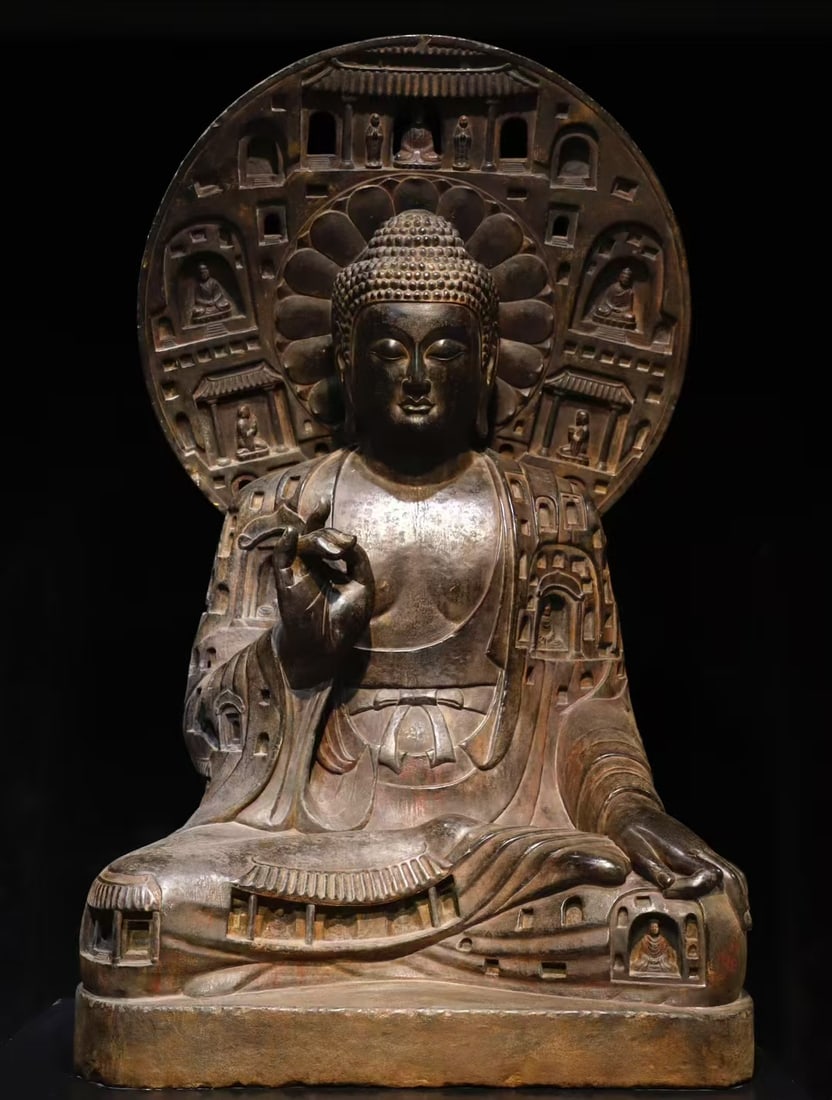 A Exquisite Limestone Buddha statue Ornament: A Exquisite Limestone Buddha statue Ornament Tang Dynasty, China Size:68.9inx39.4inx27.6in青石彩绘大佛石窟佛 中国唐代