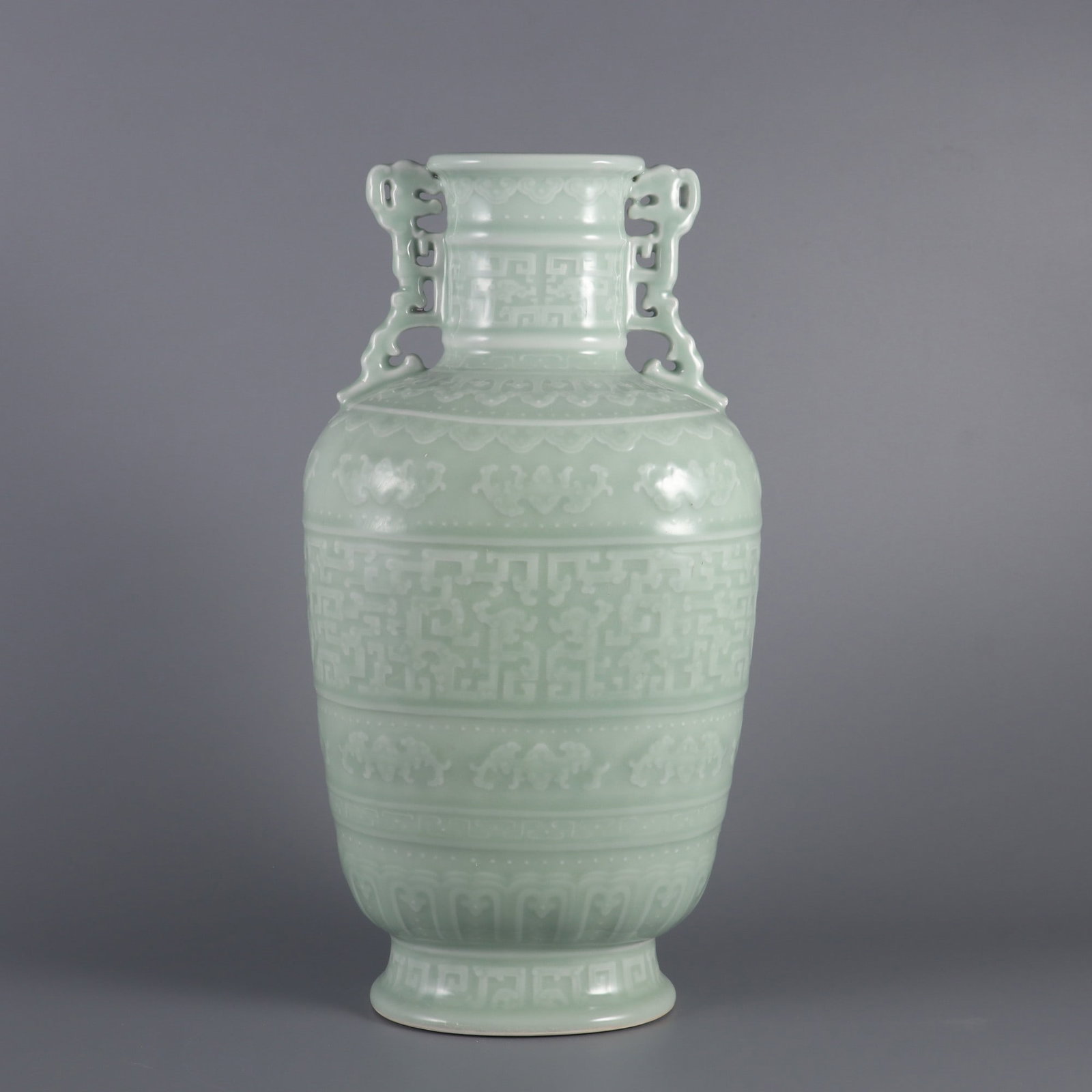 An Exquisite Celadon Glazed Dragon Pattern Double-Ears Vase - 3