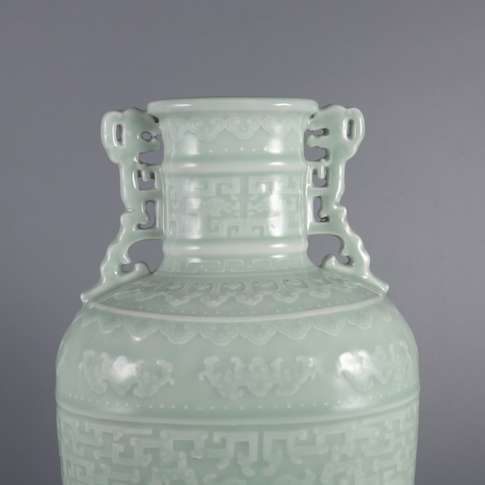 An Exquisite Celadon Glazed Dragon Pattern Double-Ears Vase - 4