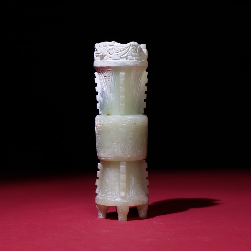 An Exquisite White Jade Beast-Face Pattern Cup - 6