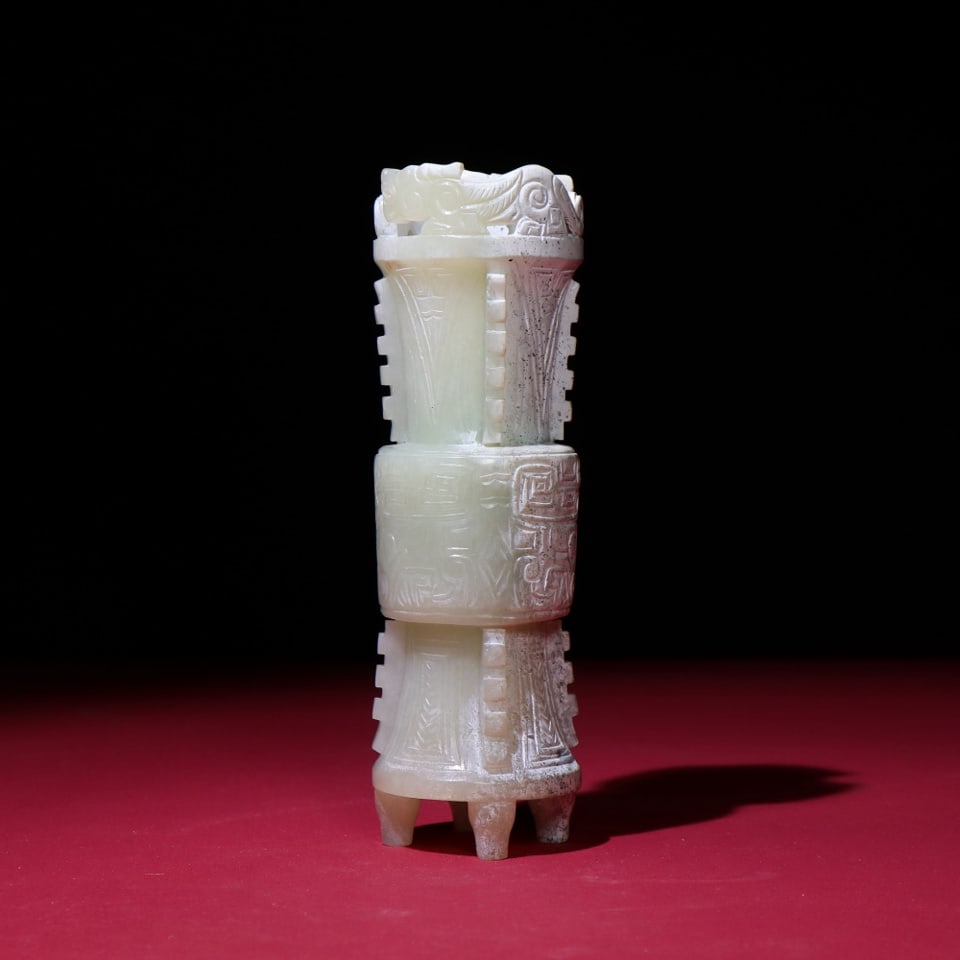 An Exquisite White Jade Beast-Face Pattern Cup - 7