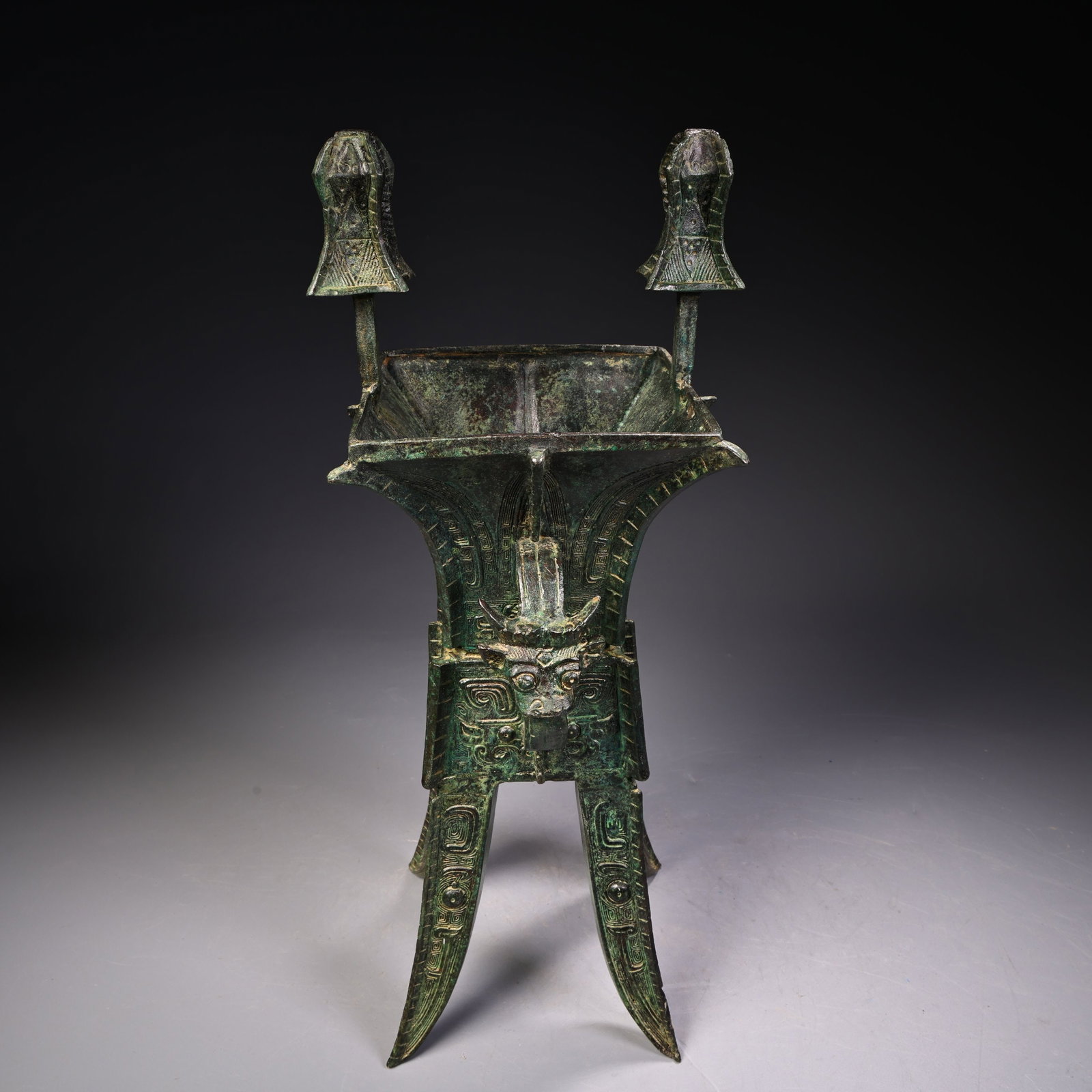 An Exquisite Bronze Beast-Face Pattern Goblet - 2