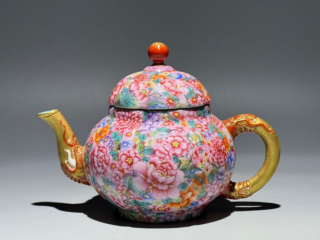 An Exquisite Enamel Flower Pattern Teapot (1 of 9)