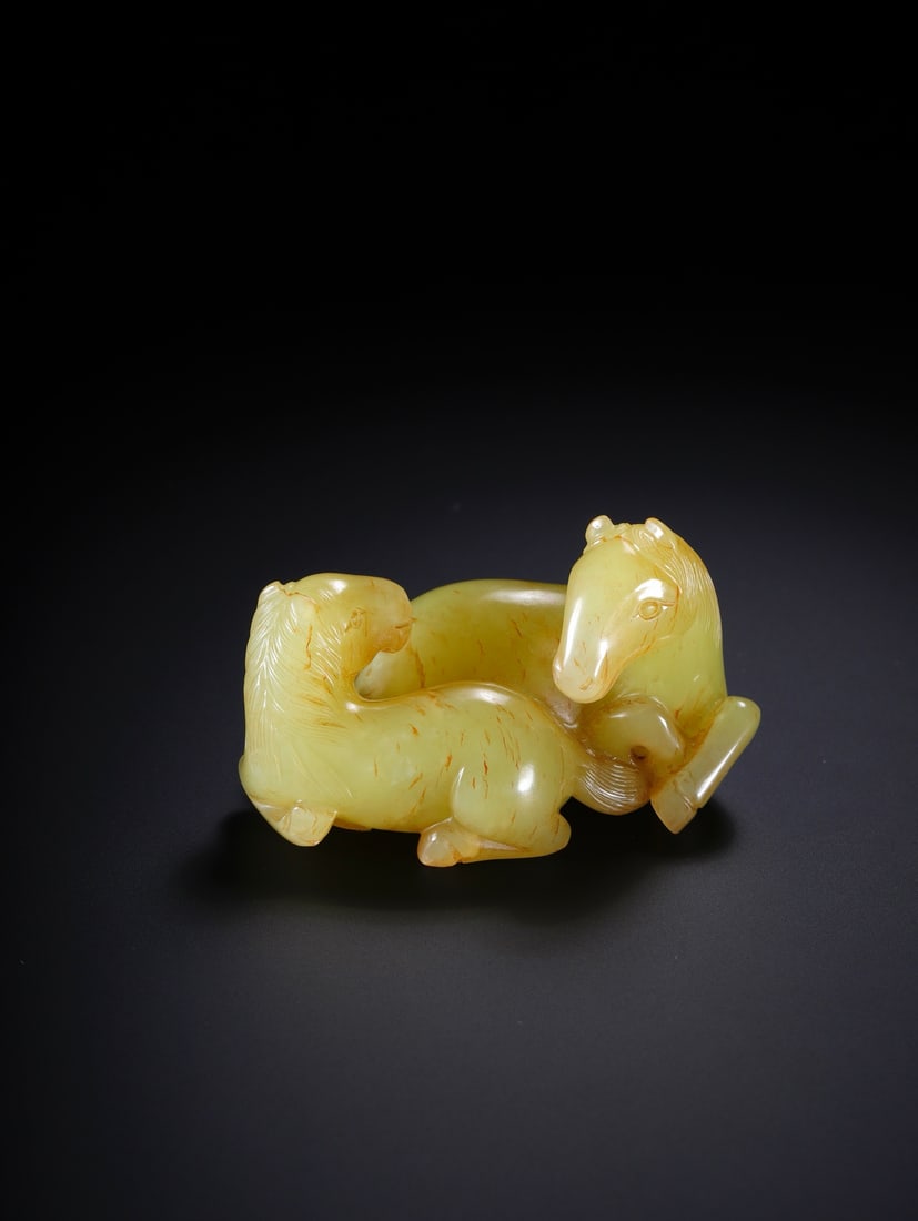 A Exquisite Hotan Yellow Jade Horse Ornament: A Exquisite Hotan Yellow Jade Horse Ornament,Qing Dynasty, China,Size:2.4inx1.5inx1.4in,Weight:77g 和田黄玉马摆件,中国清代