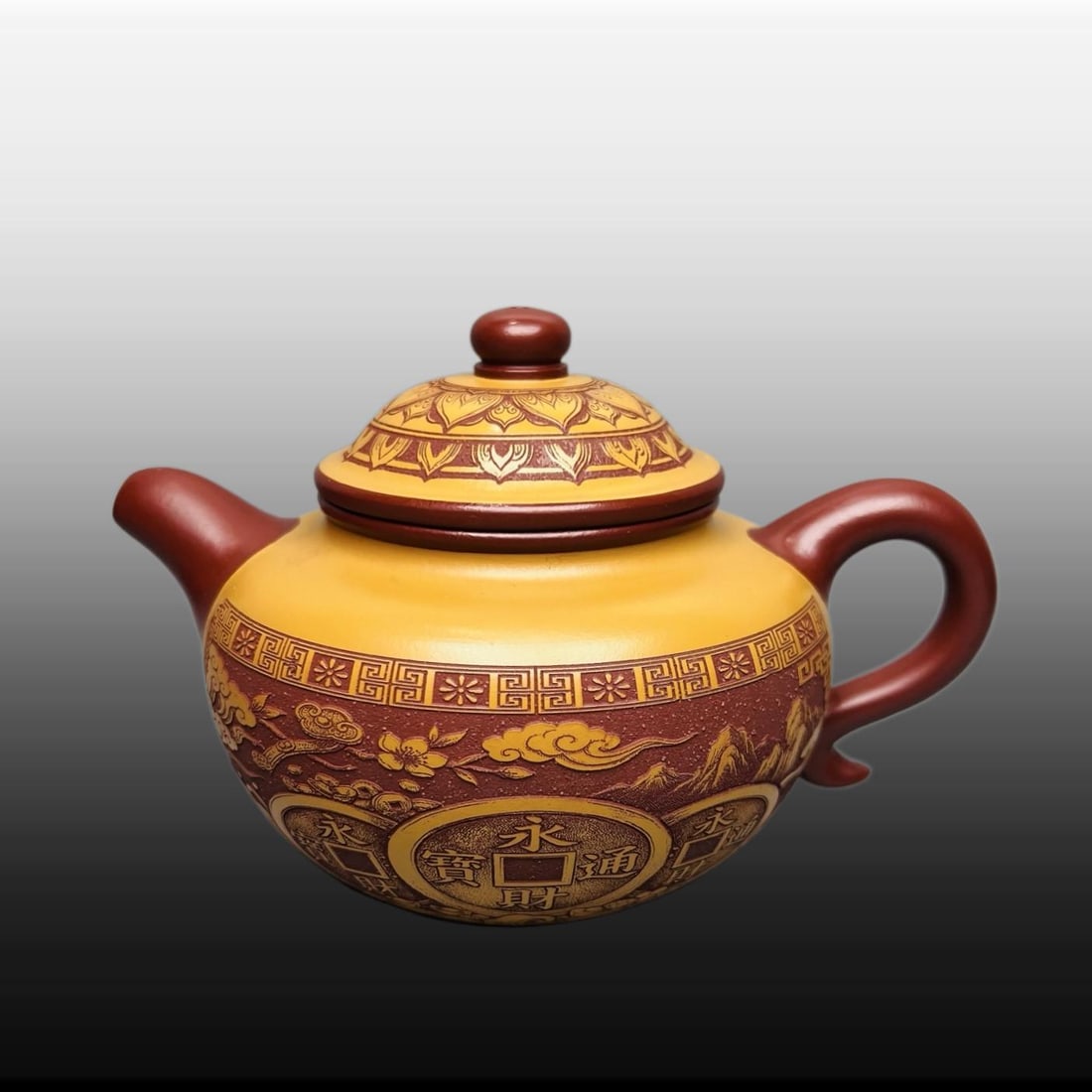 A Exquisite Purple Sands Crane Pattern Teapot: A Exquisite Purple Sands Crane Pattern Teapot,Republic of China,With Mark,Size:3.9inx4.9in 紫砂鹤纹壶,民国,带款