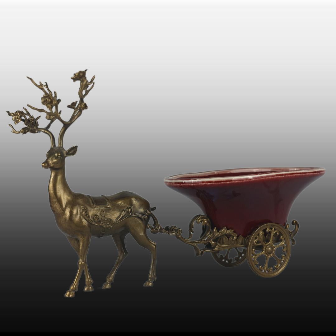 A Exquisite Ji Red Glazed Inlaid Copper Deer Cart (1 of 9)