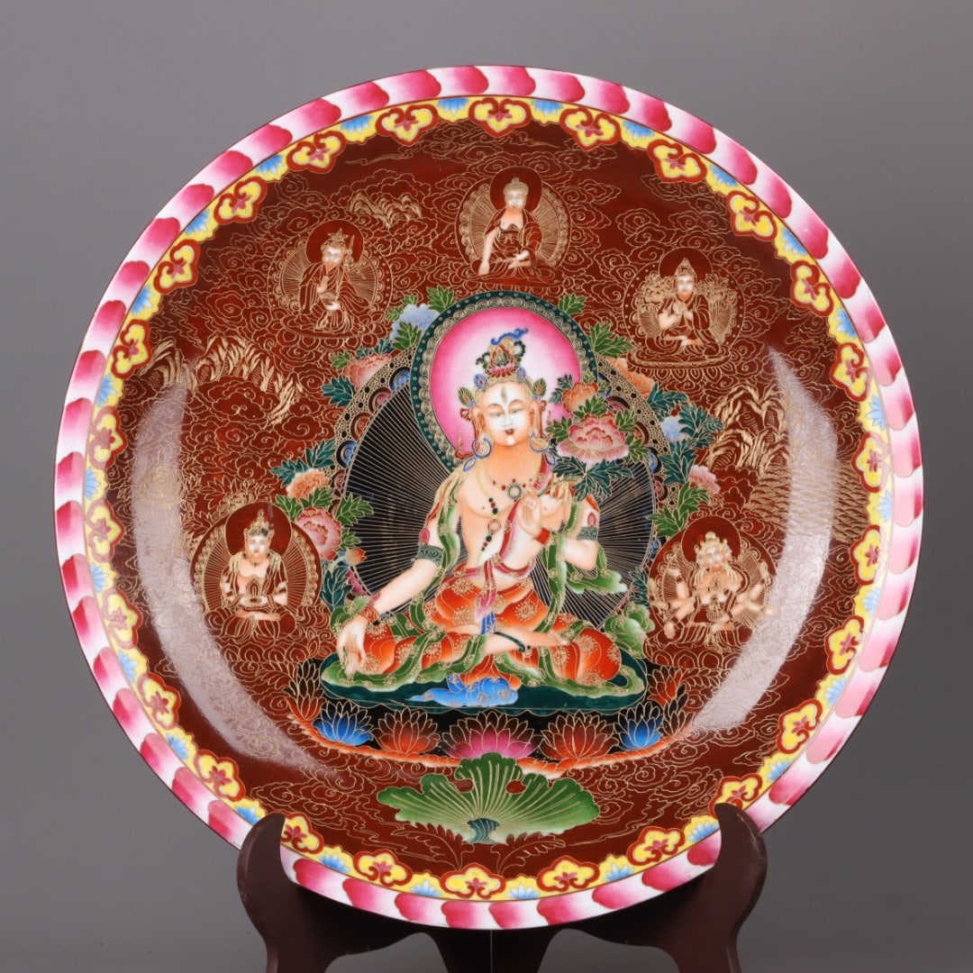 A Exquisite Enamel Cloisonne Buddha Pattern Plate (1 of 9)