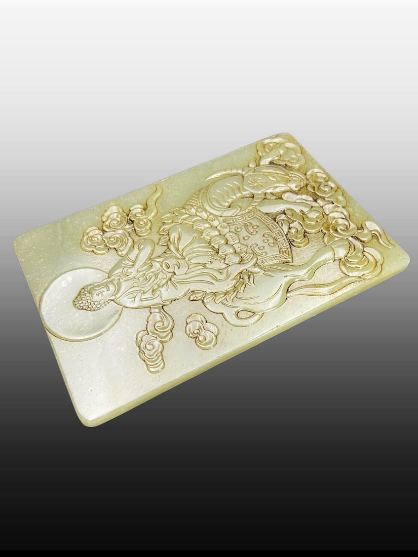 A Exquisite Hotan Jade Buddha statue Table Screen, with Scripture - 7