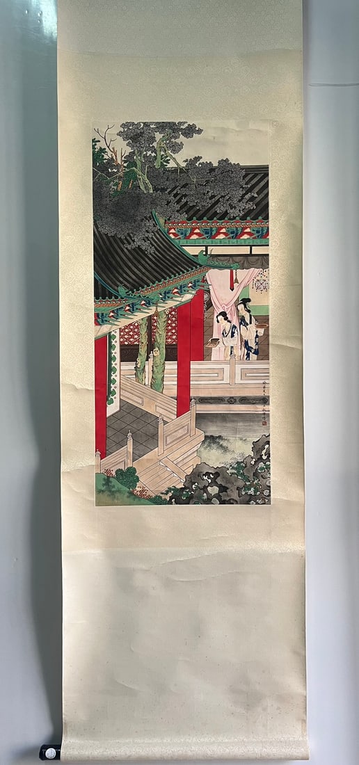 A Chinese Vertical Scroll Ink Painting of Figures on Paper: A Chinese Vertical Scroll Ink Painting of Figures on Paper,Modern Period of China,Wang Shuhui,without frame size:35inx16.1in