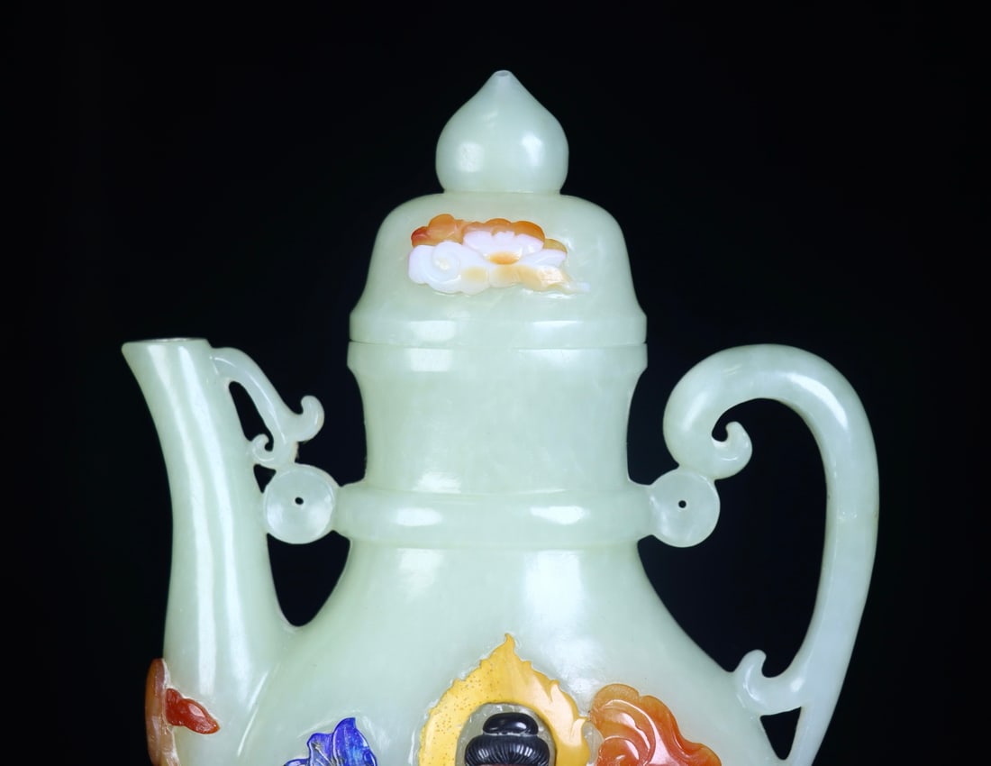 A Exquisite Hotan Jade Buddha Pattern Pot - 7