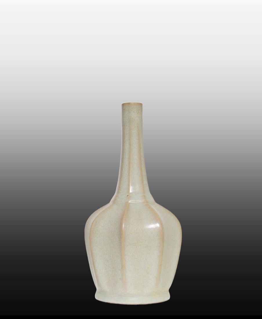A Exquisite Ru yao Sky Blue Glazed Melon Ribbed Vase,with an Imperial Poem by Emperor Qianlong: A Exquisite Ru yao Sky Blue Glazed Melon Ribbed Vase,with an Imperial Poem by Emperor Qianlong,Song Dynasty, China,Size:9.3inx4.3in