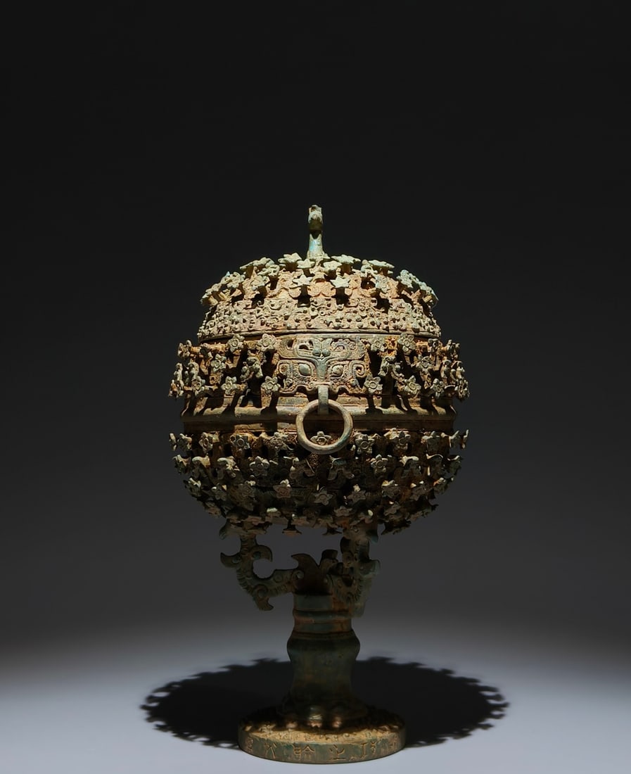 A Exquisite Bronze Plum Flower Pattern Bird Covered Jar - 4