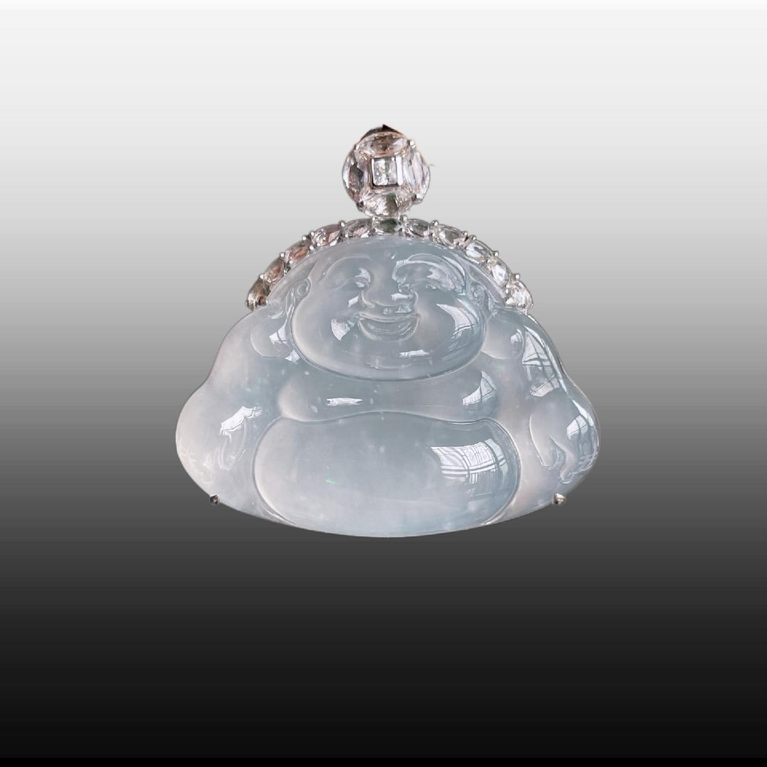 A Exquisite 18K Gold Inlaid Jadeite Buddha Pendant: A Exquisite 18K Gold Inlaid Jadeite Buddha Pendant,Size:1.2inx1.3inx0.3in,0.9inx1.3inx0.2in 18k金镶高冰莹白佛吊坠