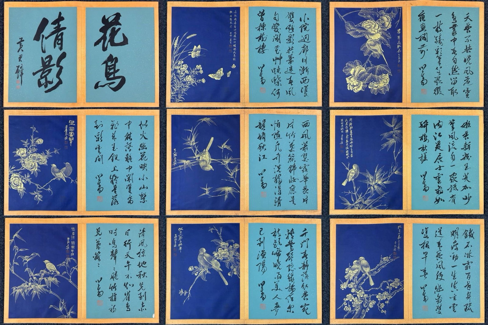 A Chinese Ink Painting Album of Flower and Bird on Silk: A Chinese Ink Painting Album of Flower and Bird on Silk,Modern Time,Zhang Daqian,whole size:20.5inx15.2in (Album, Nine Leaves) 一本中国水墨绢本花&