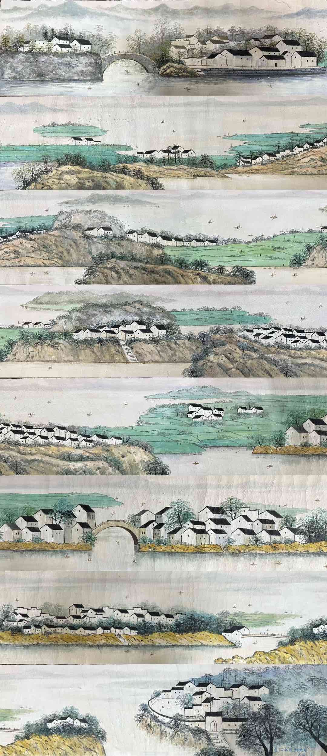 A Chinese Hand Scroll Oil Painting of Landscape: A Chinese Hand Scroll Oil Painting of Landscape,Modern Period of China,Wu Guanzhong,without frame size:23.6inx590.6in 一幅中国山水油画手卷,&