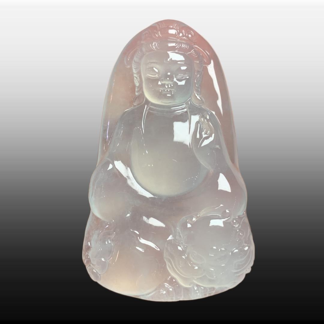 A Exquisite Jadeite Manjusri Pendant: A Exquisite Jadeite Manjusri Pendant,Size:1.8inx1.1inx0.3in 翡翠文殊菩萨吊坠