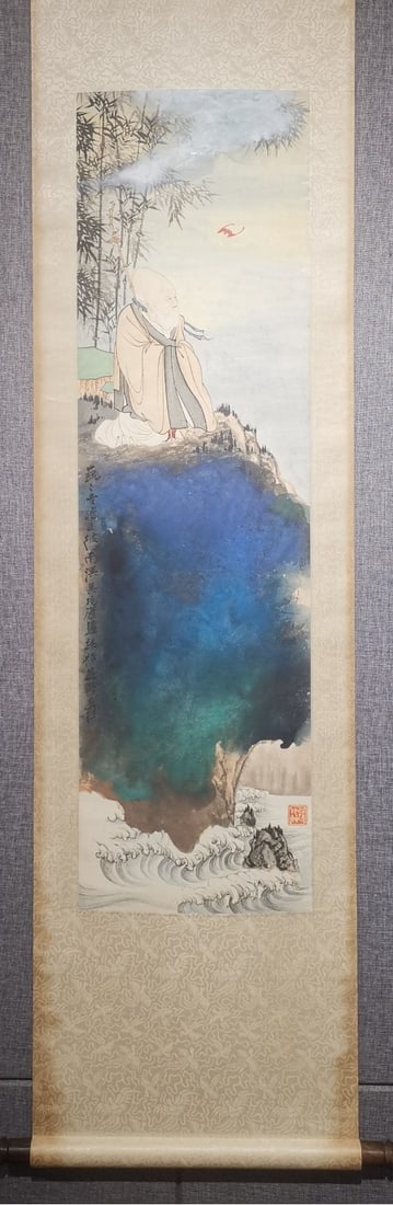 A Chinese Vertical Scroll Ink Painting of Figures on Paper (1 of 9)