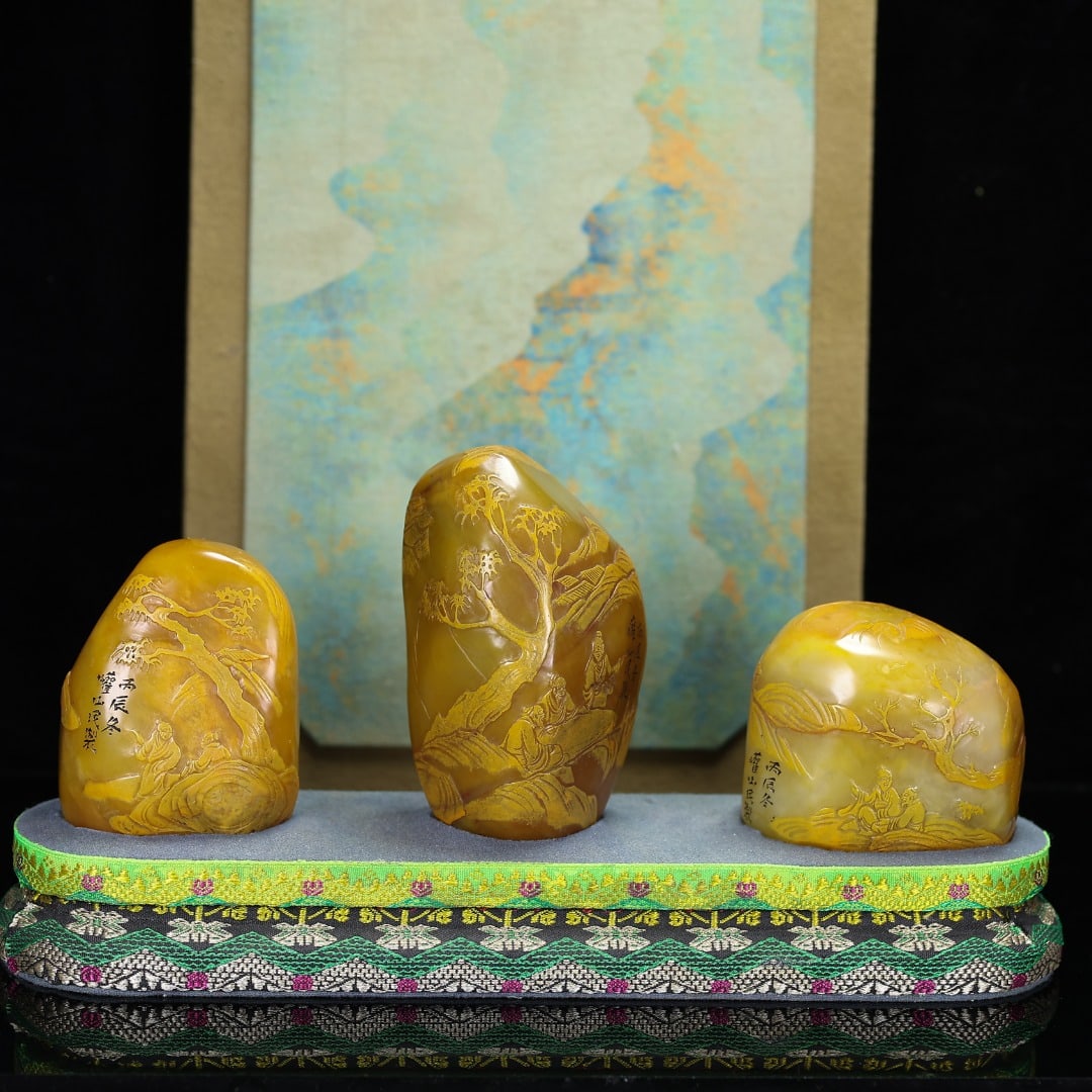 A Set of Exquisite Shoushan Stone Character and Story Pattern Seal: A Set of Exquisite Shoushan Stone Character and Story Pattern Seal,Qing Dynasty, China,With Mark,Size:4.3inx2.5inx2in,Weight:1580g