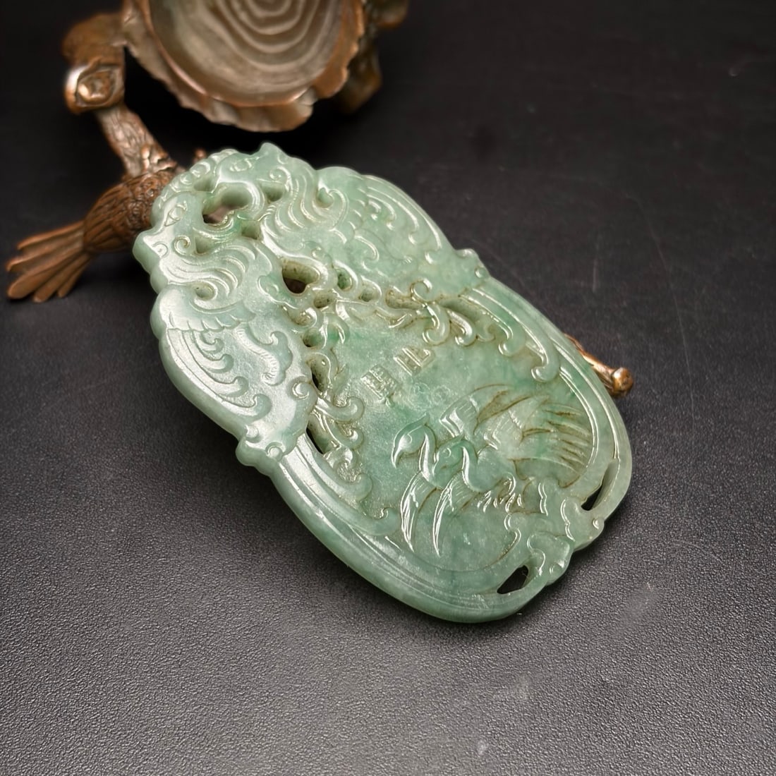 A Exquisite Jadeite Bird Pattern Pendant - 3