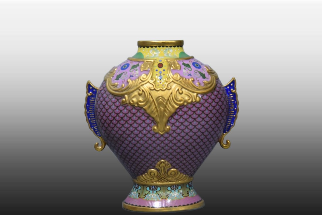 A Exquisite Enamel Painted Gold Fish Vase (1 of 7)