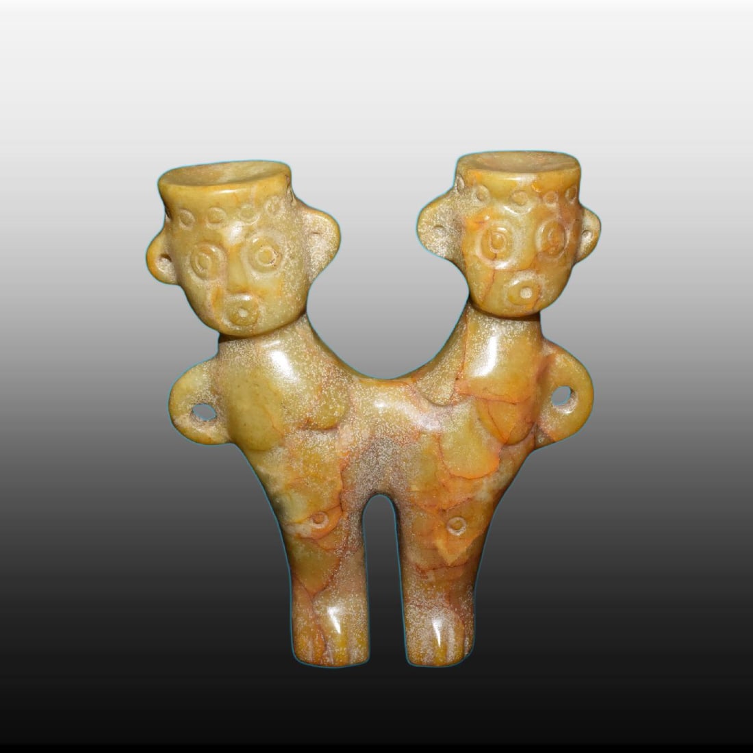 A Exquisite River Polished Jade Figure Ornament: A Exquisite River Polished Jade Figure Ornament,Ancient Time, China,Size:5.7inx6.7in,Weight:980g 河磨玉人形摆件,远古时期