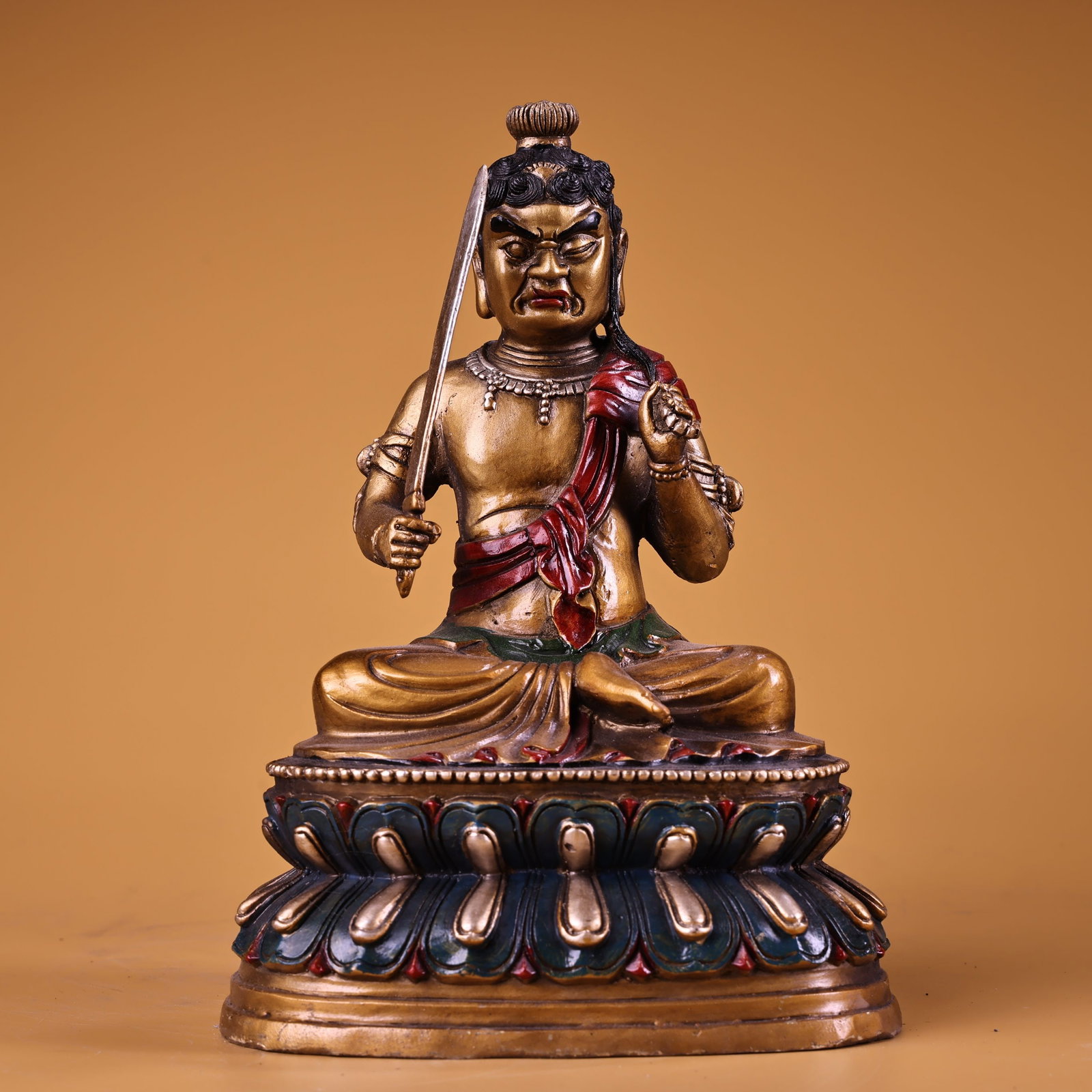 A Exquisite Bronze Painted Color Painted Gold Buddha statue Ornament: A Exquisite Bronze Painted Color Painted Gold Buddha statue Ornament,Ming Dynasty, China,Yongle Six-character Mark,Size:8.7inx5.9in,Weigh:1700g 铜彩绘描金佛像