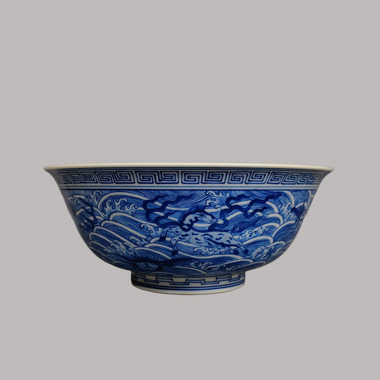 A Exquisite Blue and White Horse Pattern Bowl: A Exquisite Blue and White Horse Pattern Bowl,Qing Dynasty, China,Daoguang Six-character Mark,Size:3.5inx8.5in 青花马纹碗,中国清代,道光