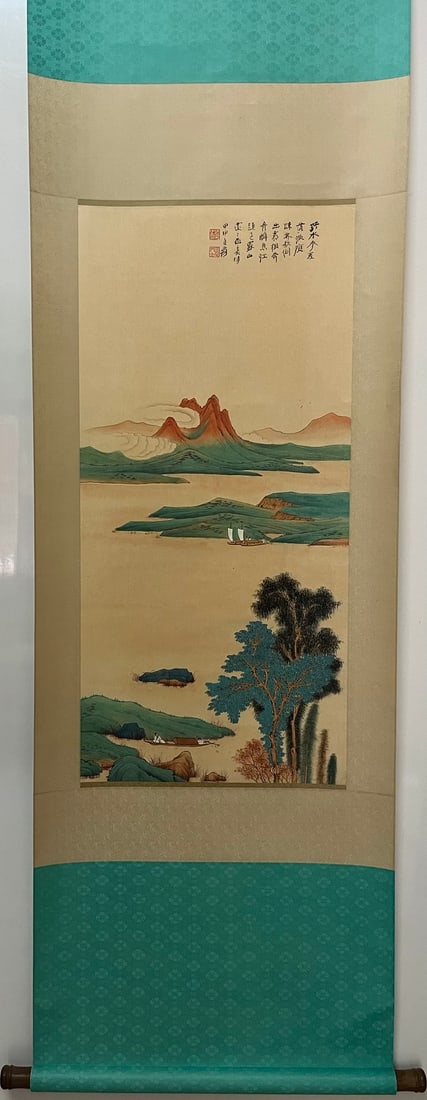 A Chinese Vertical Scroll Ink Painting of Landscape on Paper: A Chinese Vertical Scroll Ink Painting of Landscape on Paper,Modern Period of China,Zhang Daqian,without frame size:36.2inx16.9in
