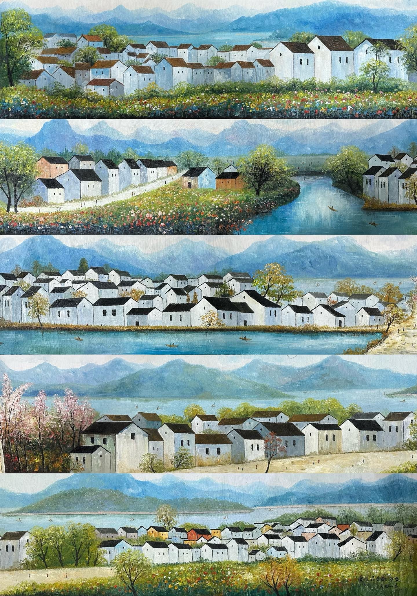 A Chinese Hand Scroll Oil Painting of Landscape: A Chinese Hand Scroll Oil Painting of Landscape,Modern Period of China,Wu Guanzhong,without frame size:23.6inx393.7in 一幅中国山水油画手卷,&