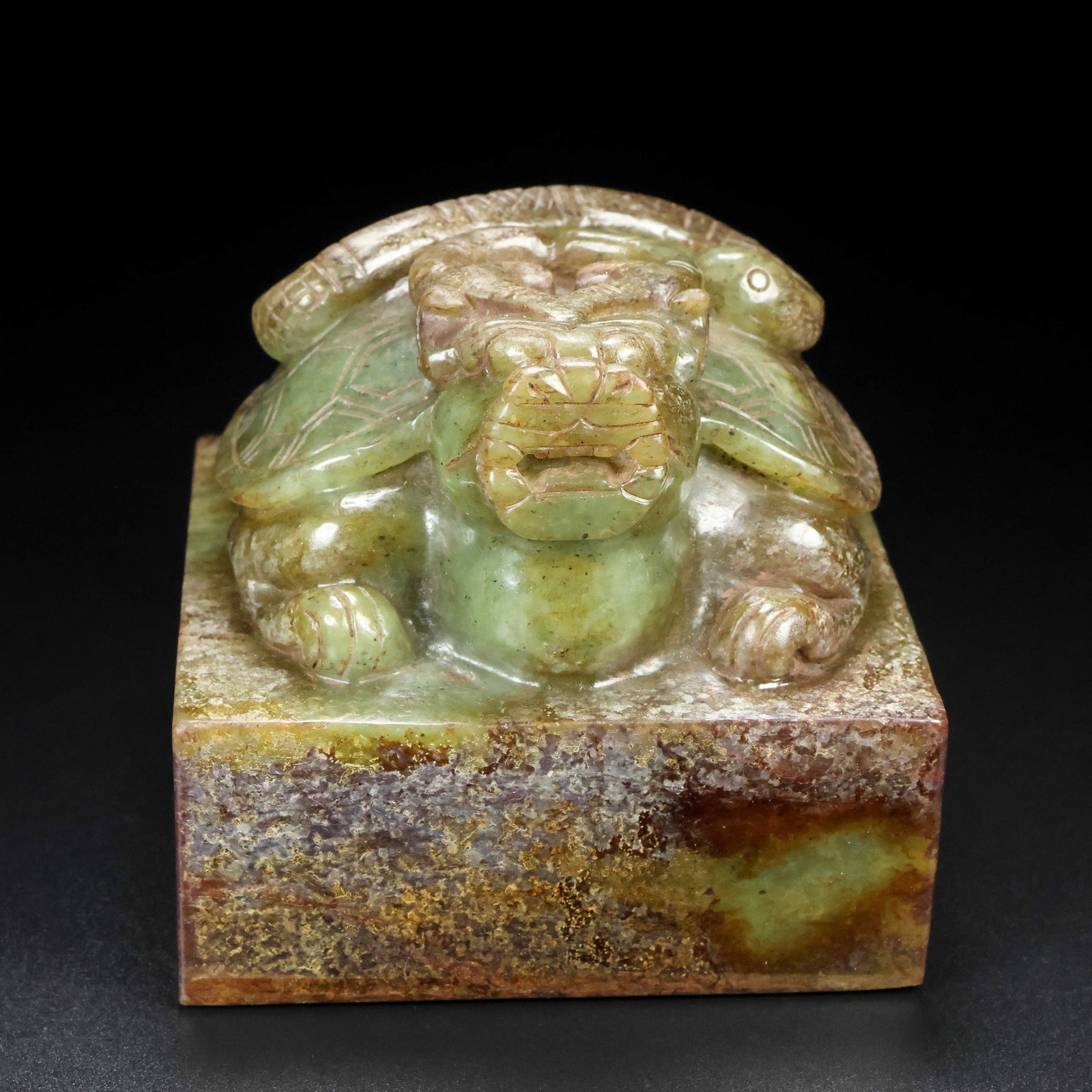 A Exquisite Hotan Jade Tortoise Seal: A Exquisite Hotan Jade Tortoise Seal,Han Dynasty, China,Size:3.5inx3.5inx3.5in ,Weight:1473g 和田玉龟印章,中国汉代