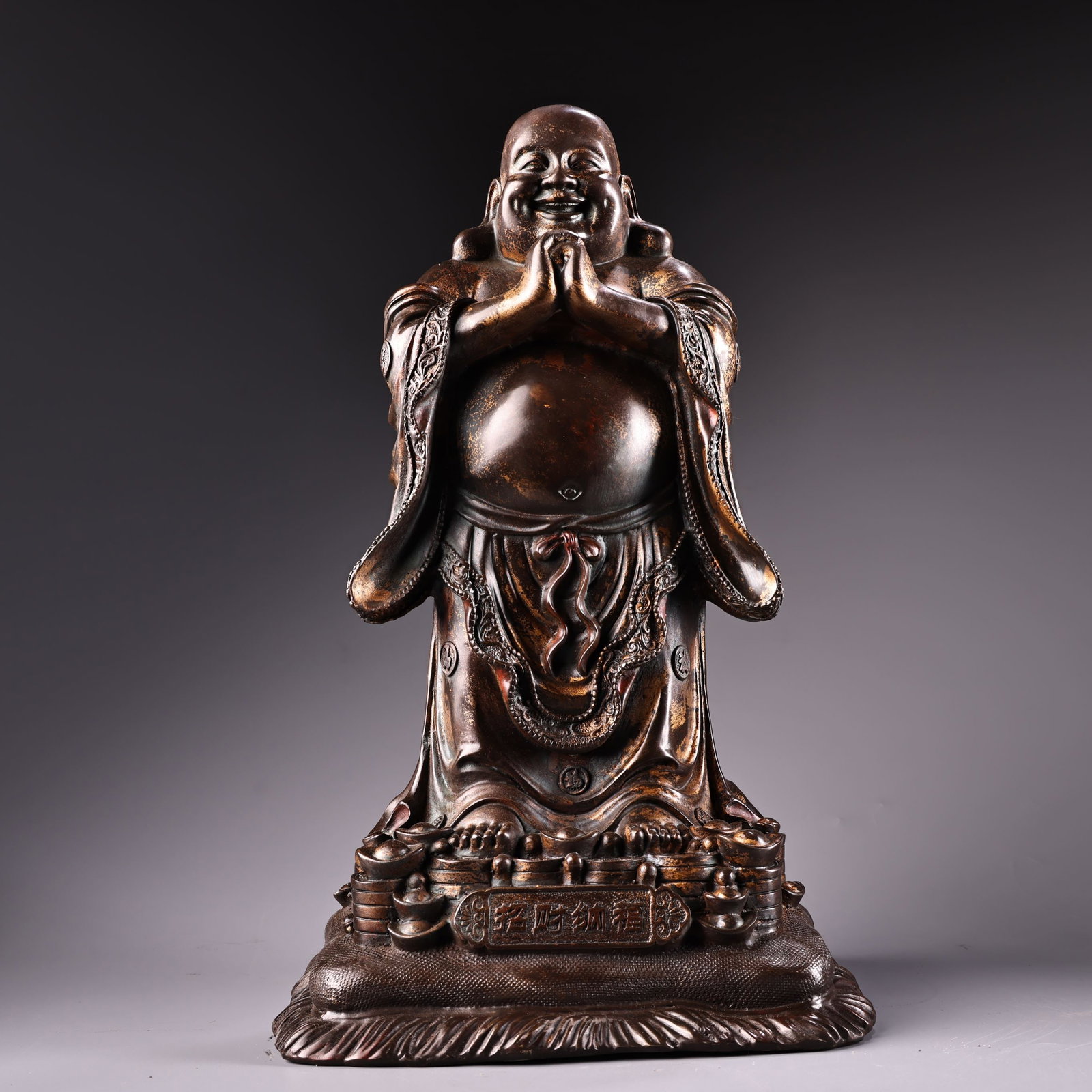 A Exquisite Bronze Mud Gold Statue of Maitreya Buddha Ornament (1 of 10)