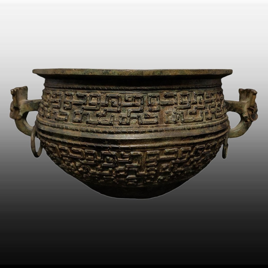 A Exquisite Bronze Dragon Pattern Beast-Ears Basin (1 of 9)
