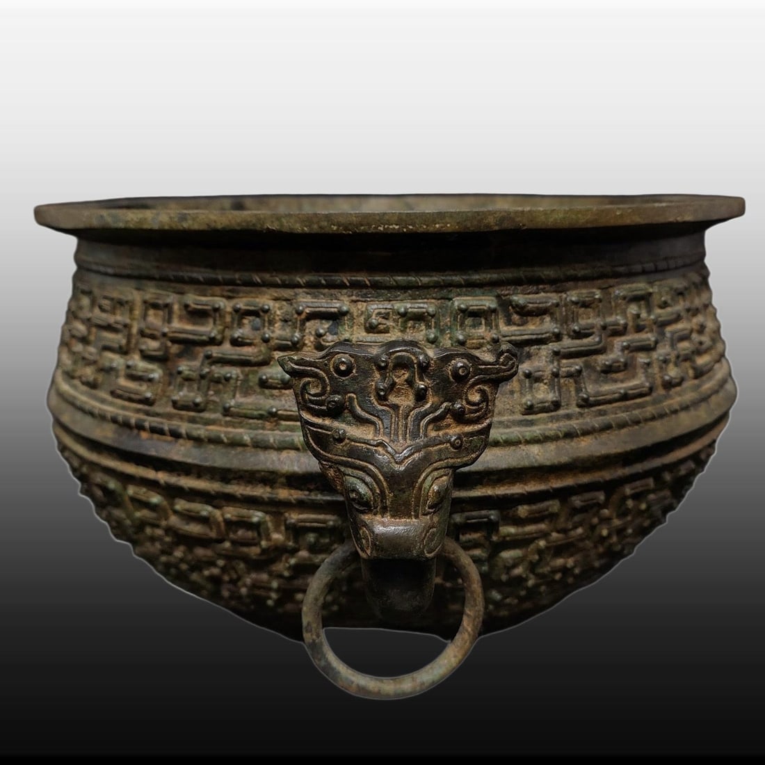 A Exquisite Bronze Dragon Pattern Beast-Ears Basin - 2