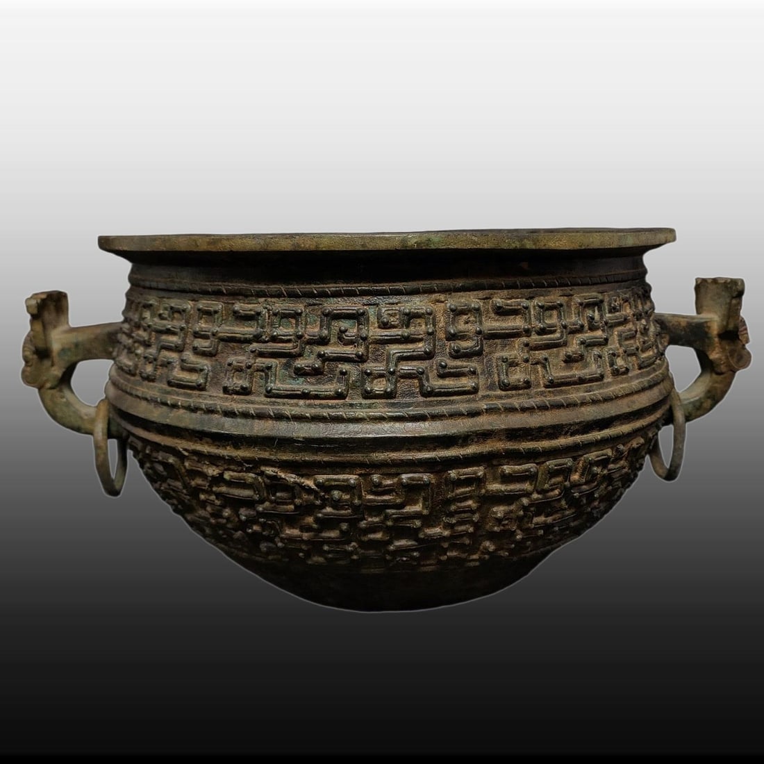 A Exquisite Bronze Dragon Pattern Beast-Ears Basin - 3