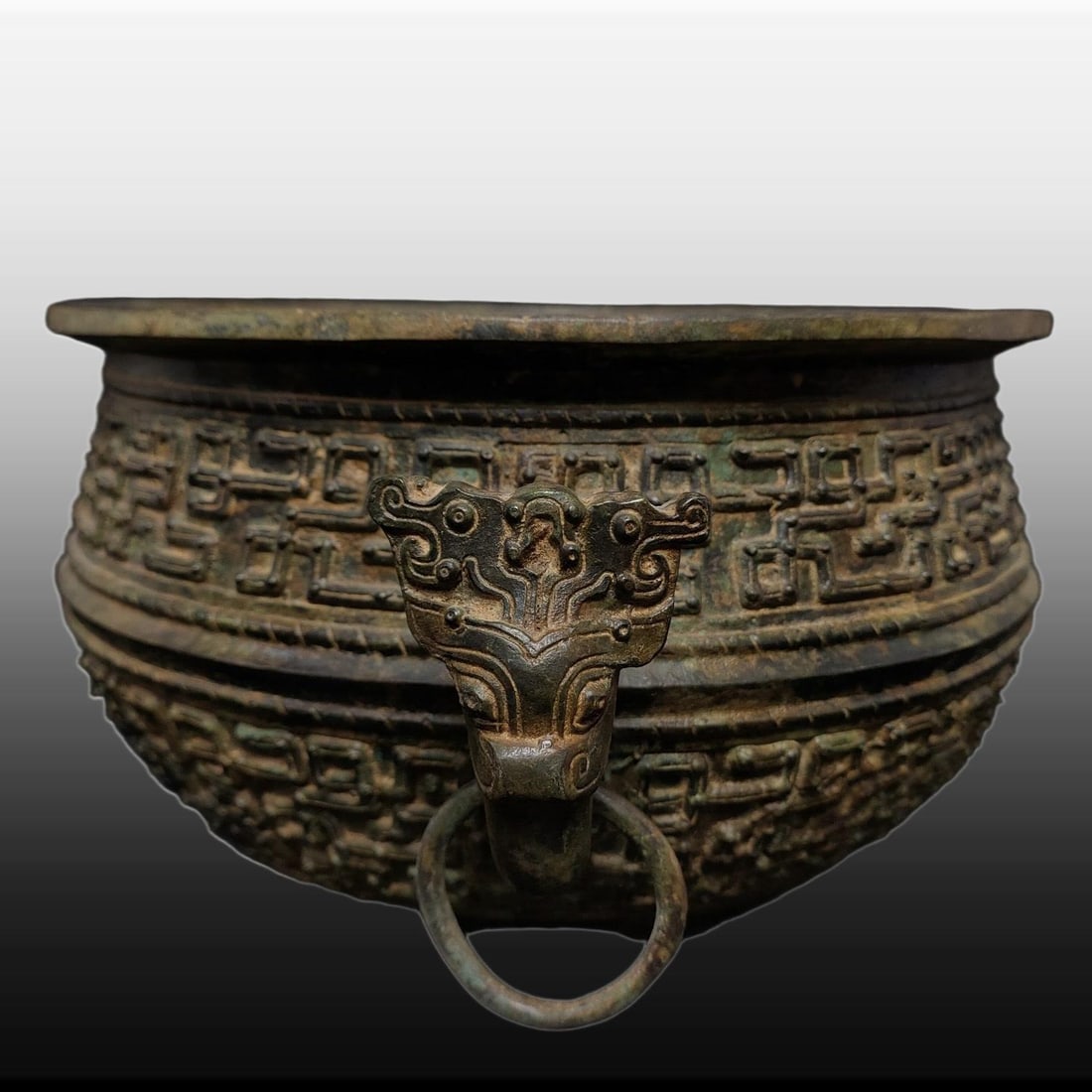 A Exquisite Bronze Dragon Pattern Beast-Ears Basin - 4