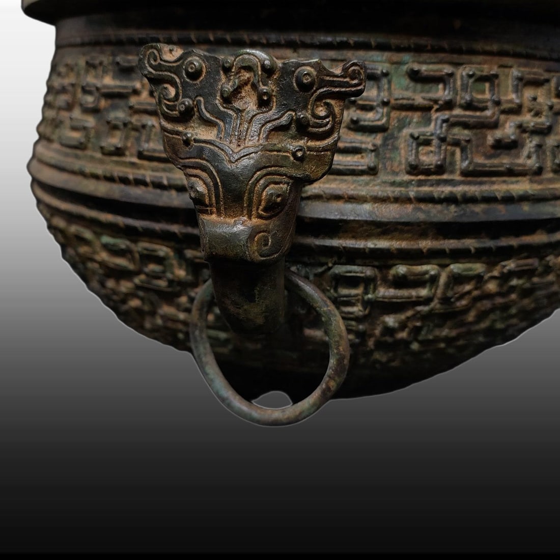 A Exquisite Bronze Dragon Pattern Beast-Ears Basin - 5