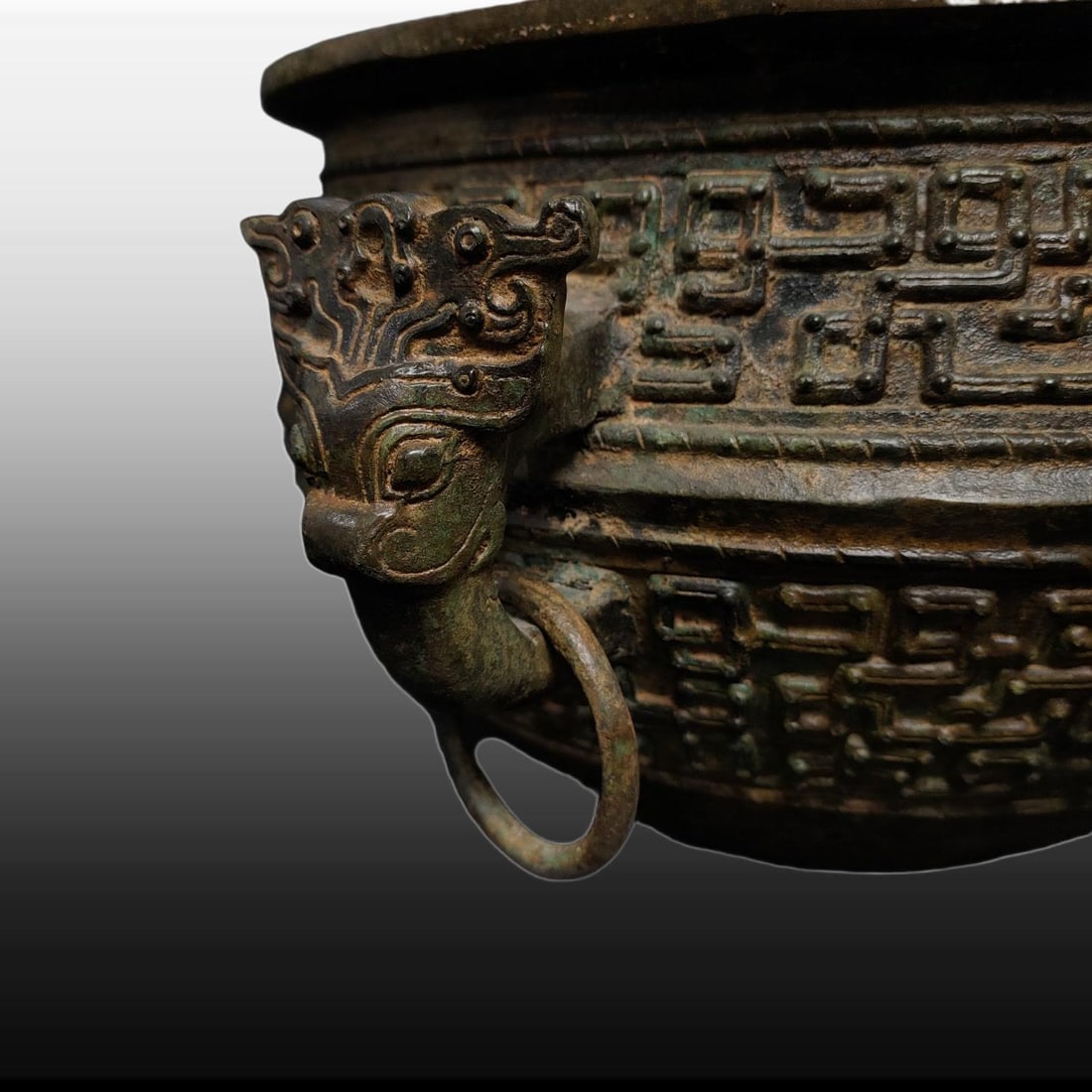 A Exquisite Bronze Dragon Pattern Beast-Ears Basin - 7