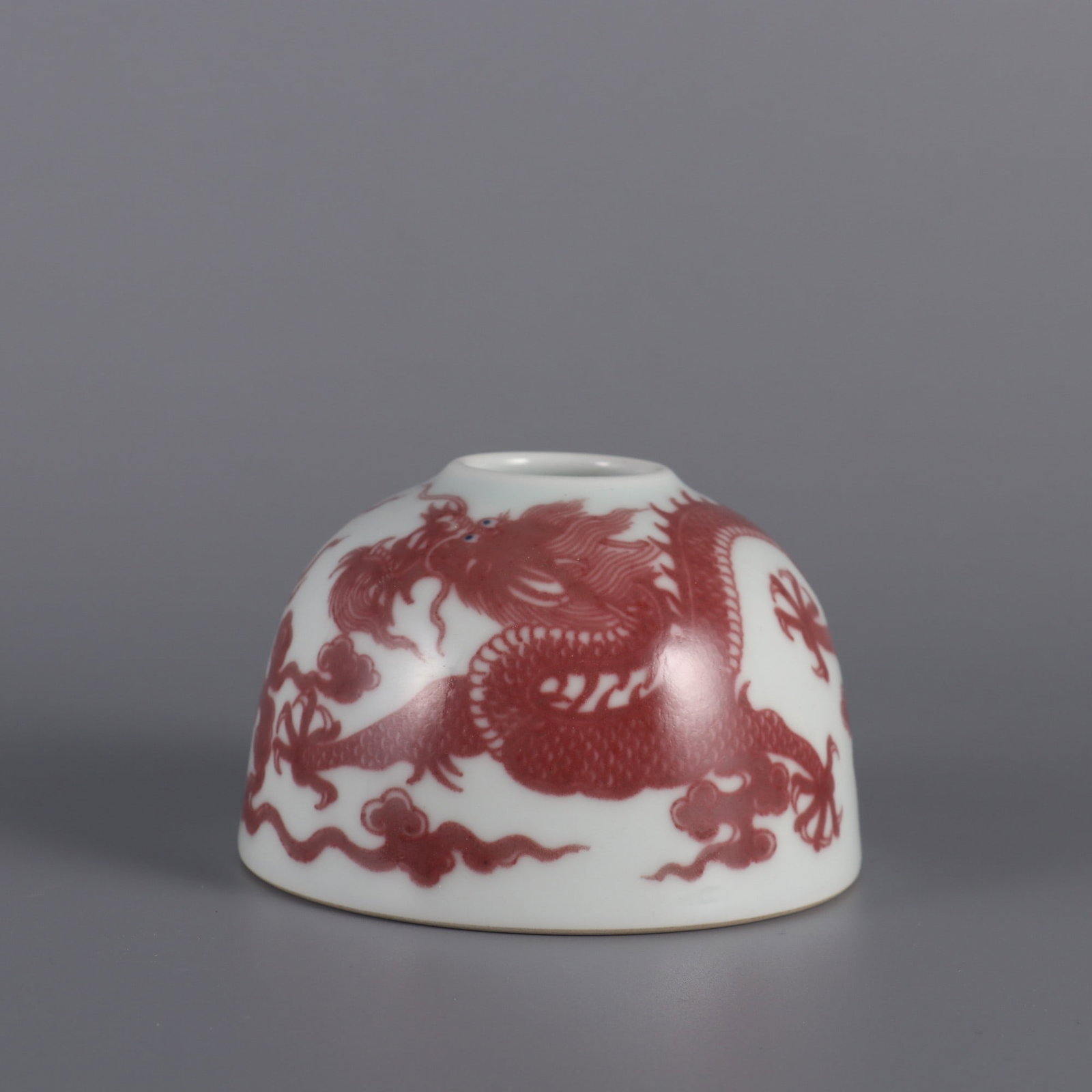 A Exquisite Underglaze-Red Dragon Pattern Water Washer: A Exquisite Underglaze-Red Dragon Pattern Water Washer,Qing Dynasty, China,Qianlong Six-character Mark,Size:2.2inx3.5inx1.2in 釉里红龙纹水洗,中国&
