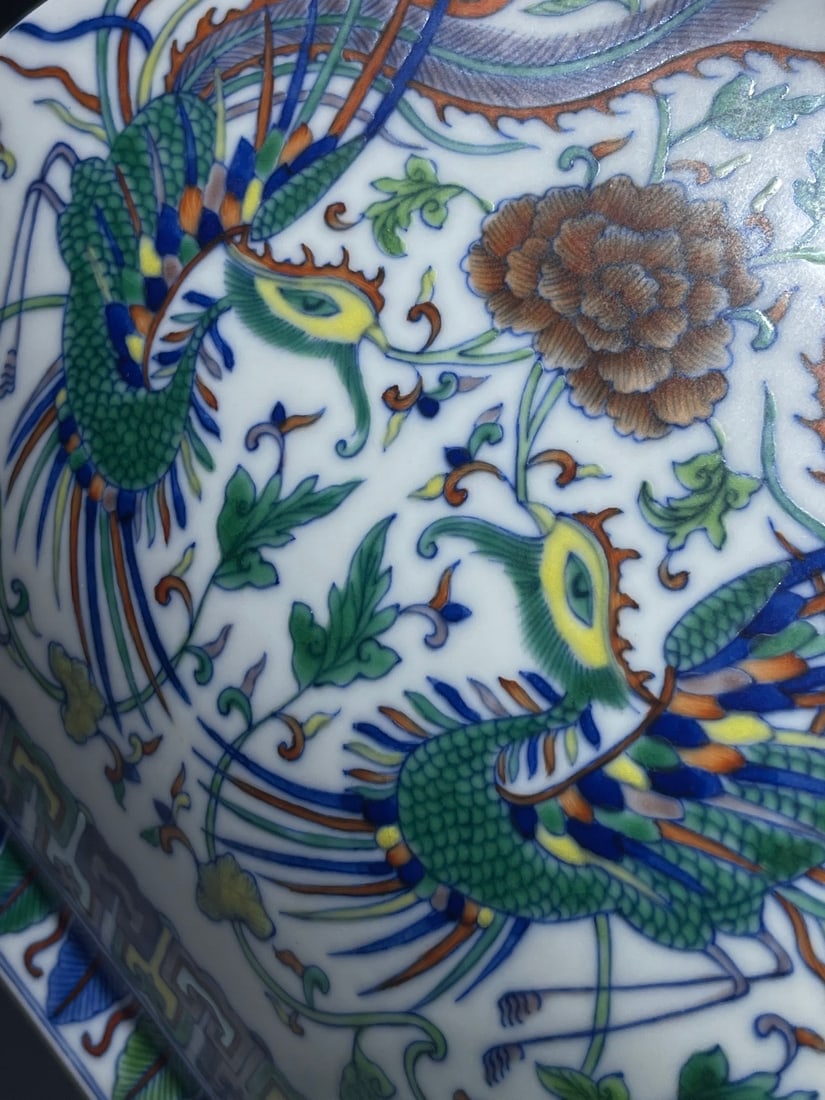 A Exquisite Doucai Phoenix Pattern Elephant-Ears Vase - 7